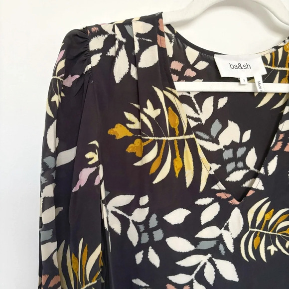 Ba&sh Black Leaf Pattern Sheer Blouse “Lady Top” Size S Puff Sleeves Feminine - Picture 4 of 8